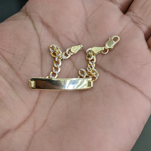 10kt Real Gold Cuban Curb Diamond Cut ID Bracelet